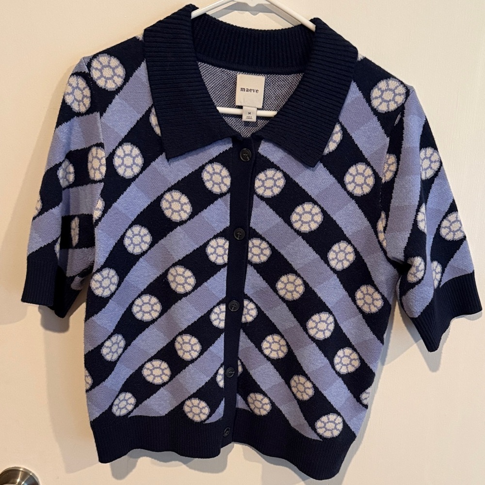 Maeve Geometric Navy and Light Blue Cardigan